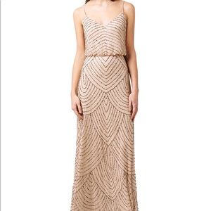 Embellished blouson gown - silver/nude - size 2